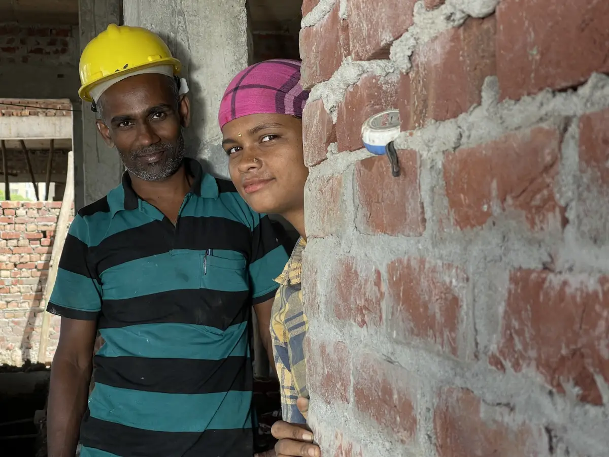 Man and Boy on Construction Site